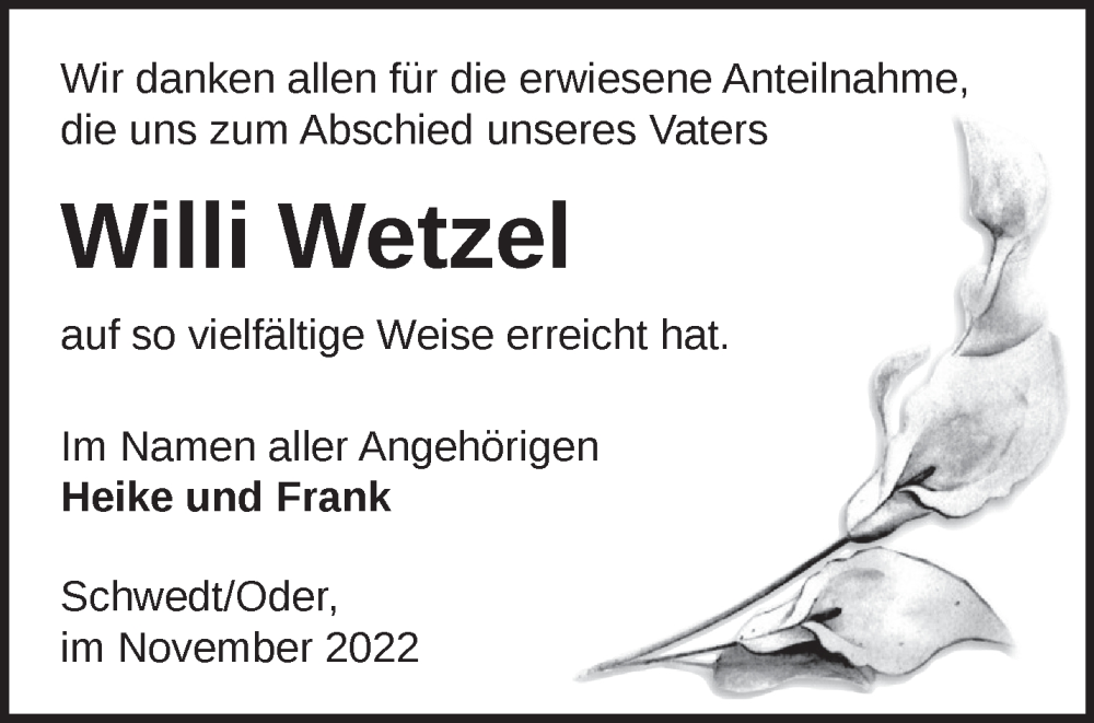 Traueranzeigen Von Willi Wetzel M Rkische Onlinezeitung Trauerportal