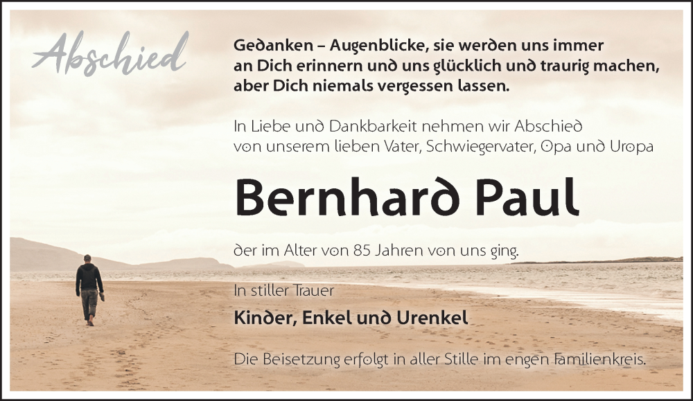 Traueranzeigen Von Bernhard Paul M Rkische Onlinezeitung Trauerportal