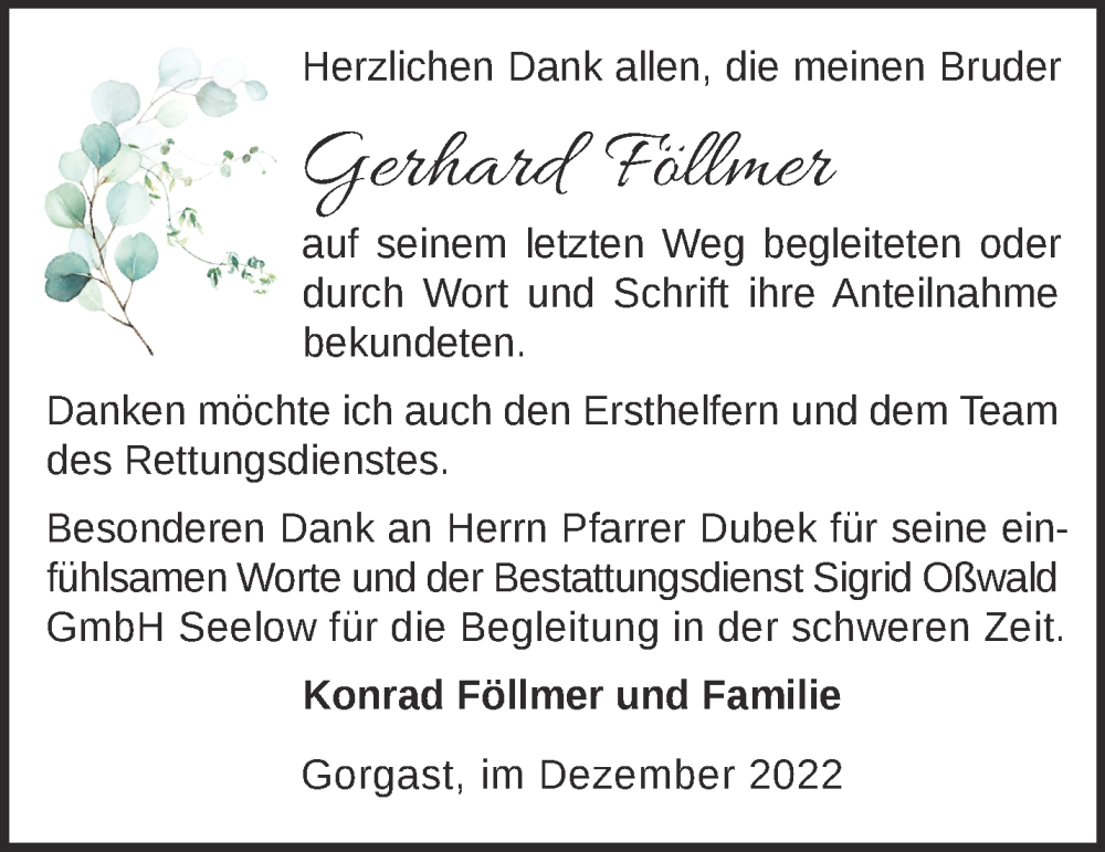 Traueranzeigen Von Gerhard F Llmer M Rkische Onlinezeitung Trauerportal