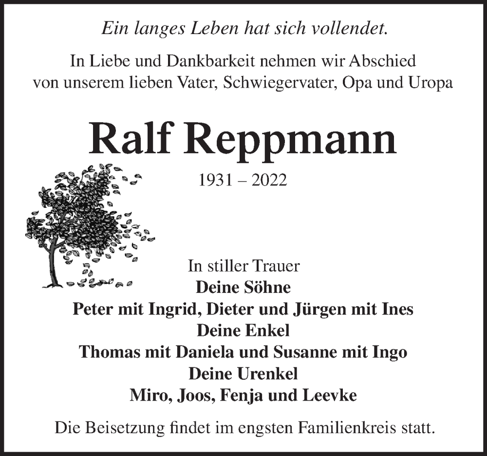 Traueranzeigen Von Ralf Reppmann M Rkische Onlinezeitung Trauerportal