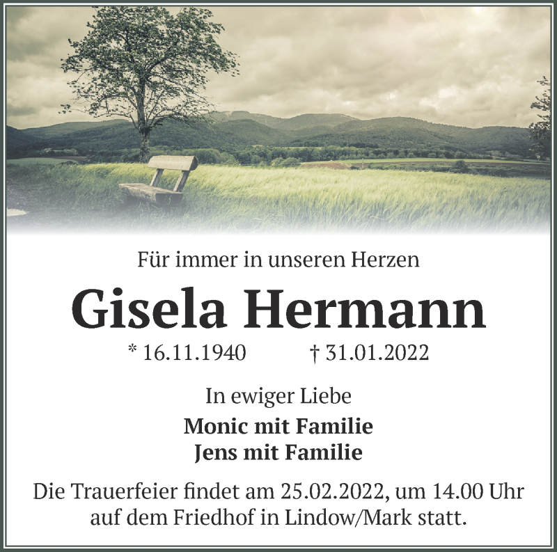 Traueranzeigen Von Gisela Hermann M Rkische Onlinezeitung Trauerportal