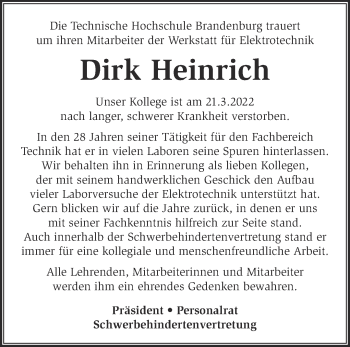 Traueranzeigen Von Dirk Heinrich M Rkische Onlinezeitung Trauerportal