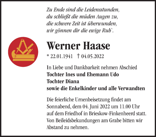 Traueranzeigen Von Werner Haase M Rkische Onlinezeitung Trauerportal