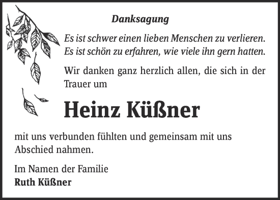 Traueranzeige von Heinz Küßner von Märkische Oderzeitung
