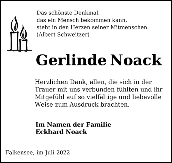 Traueranzeigen Von Gerlinde Noack M Rkische Onlinezeitung Trauerportal