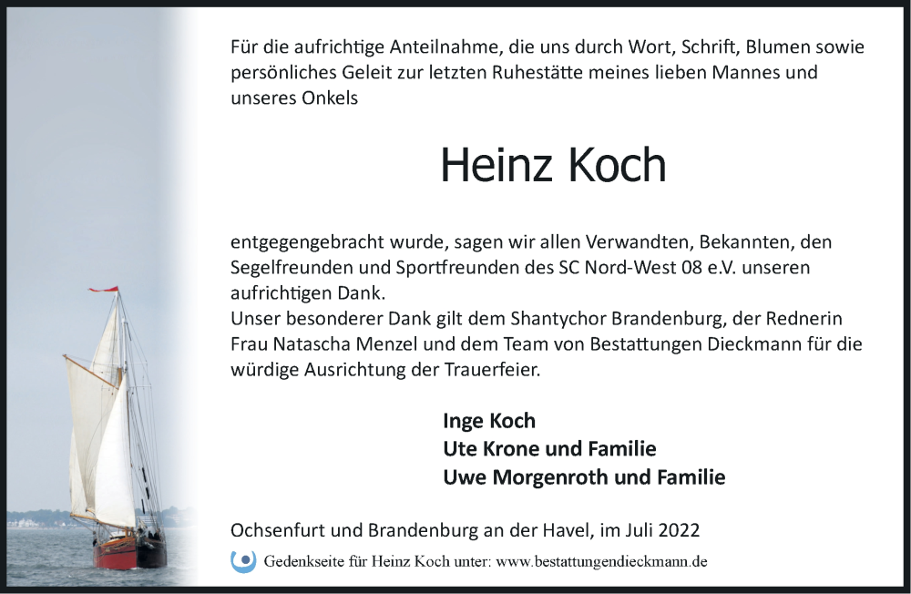 Traueranzeigen Von Heinz Koch M Rkische Onlinezeitung Trauerportal