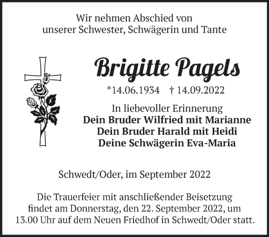 Traueranzeigen von Brigitte Pagels Märkische Onlinezeitung Trauerportal