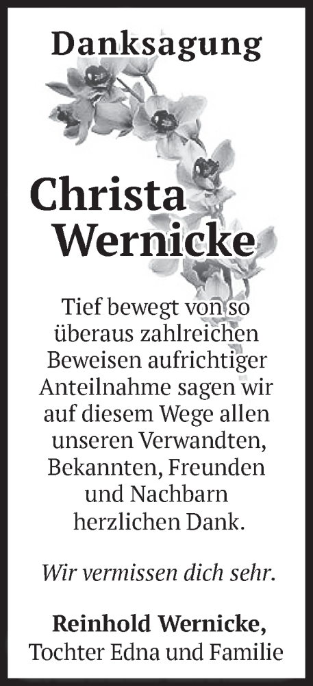 Traueranzeigen Von Christa Wernicke M Rkische Onlinezeitung Trauerportal