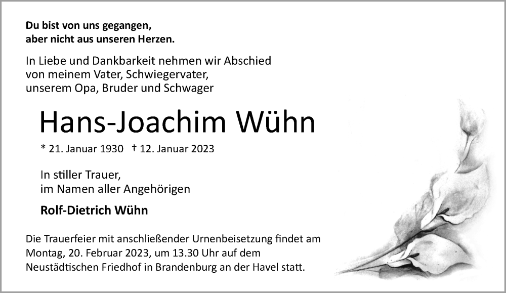 Traueranzeigen Von Hans Joachim W Hn M Rkische Onlinezeitung Trauerportal