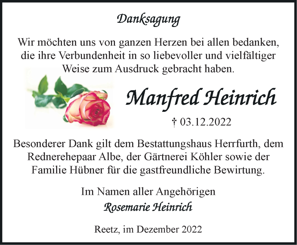 Traueranzeigen von Manfred Heinrich Märkische Onlinezeitung Trauerportal