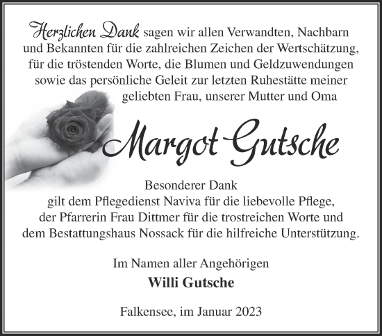 Traueranzeigen Von Margot Gutsche M Rkische Onlinezeitung Trauerportal