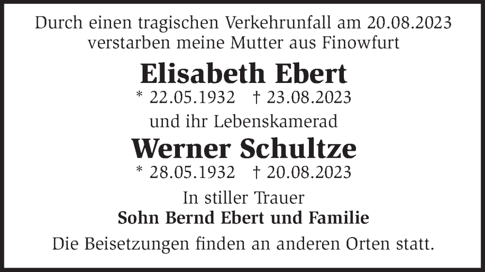 Traueranzeigen Von Elisabeth Und Werner M Rkische Onlinezeitung