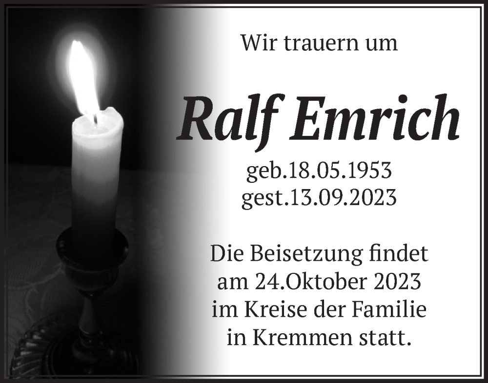 Traueranzeigen von Ralf Emrich Märkische Onlinezeitung Trauerportal