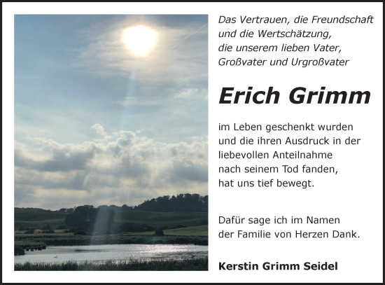 Traueranzeige von Erich Grimm von Märkische Oderzeitung