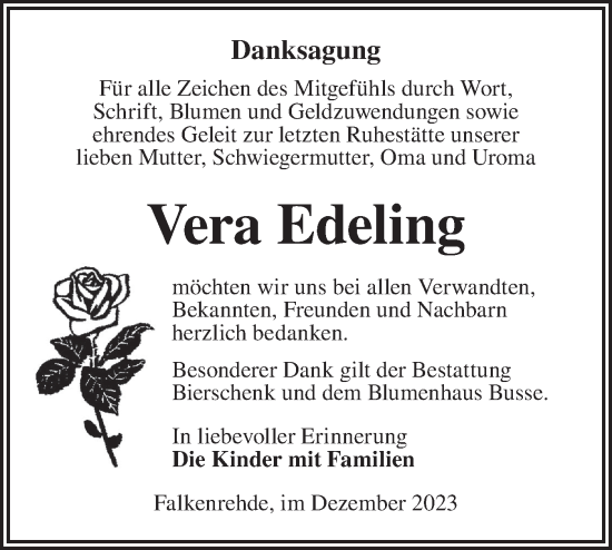 Traueranzeige von Vera Edeling von Märkische Oderzeitung