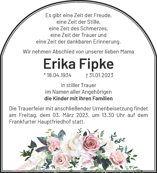 Traueranzeigen Von Erika Fipke M Rkische Onlinezeitung Trauerportal