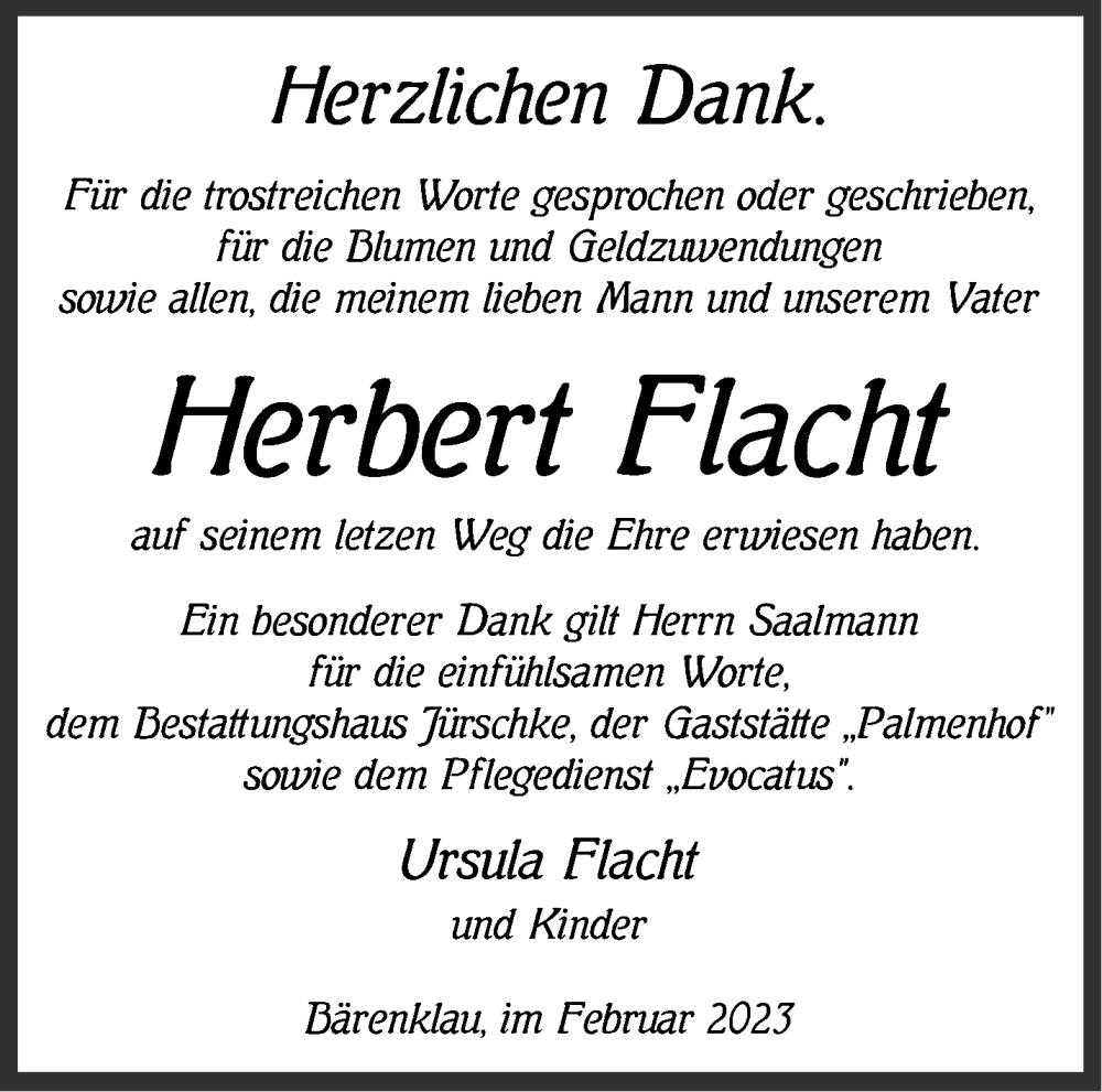 Traueranzeigen Von Herbert Flacht M Rkische Onlinezeitung Trauerportal