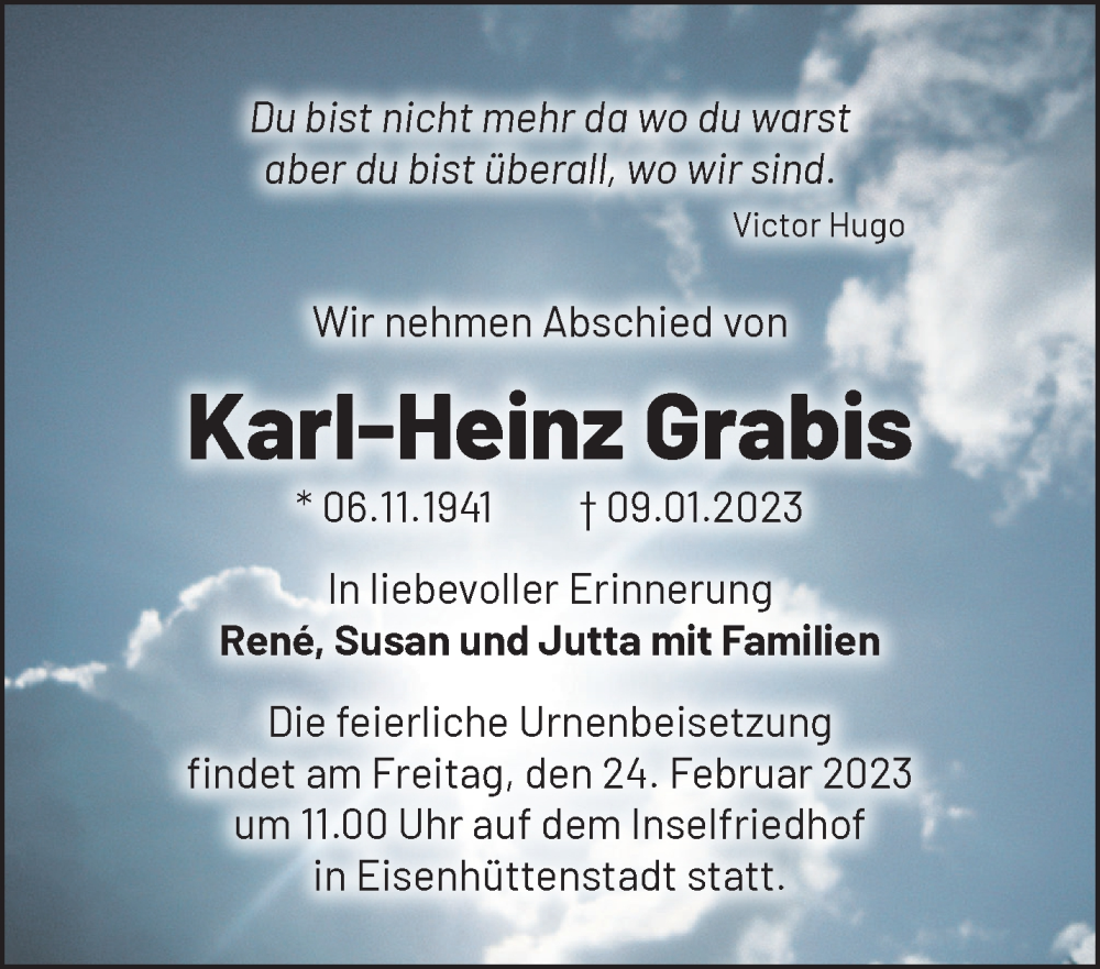 Traueranzeigen Von Karl Heinz Grabis M Rkische Onlinezeitung Trauerportal