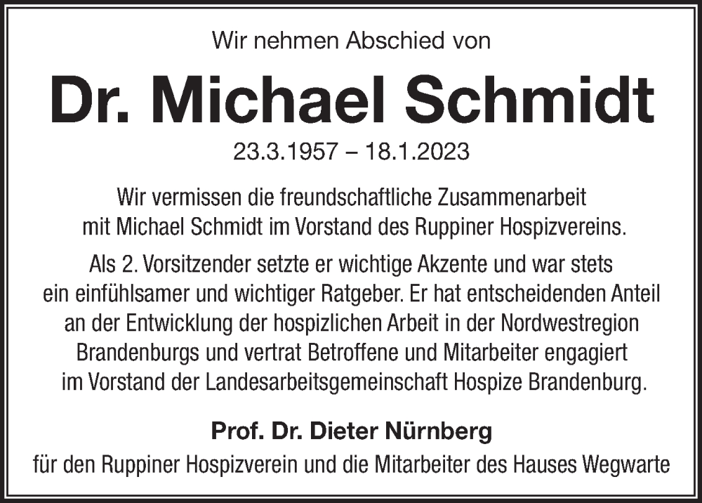 Traueranzeigen Von Michael Schmidt M Rkische Onlinezeitung Trauerportal