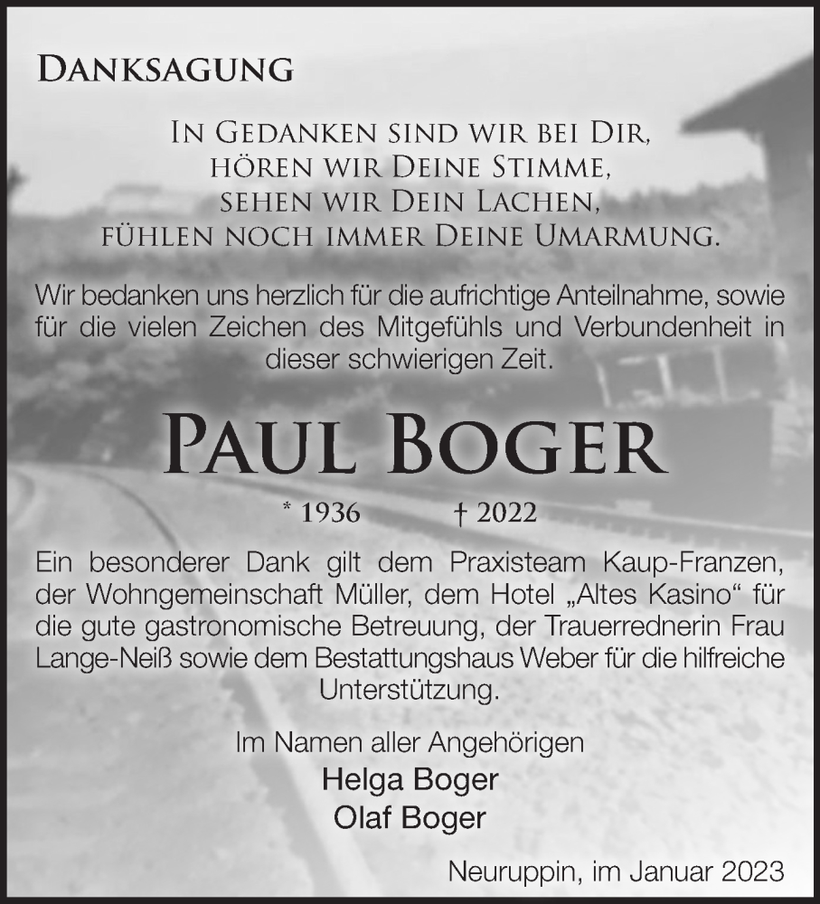 Traueranzeigen Von Paul Boger M Rkische Onlinezeitung Trauerportal