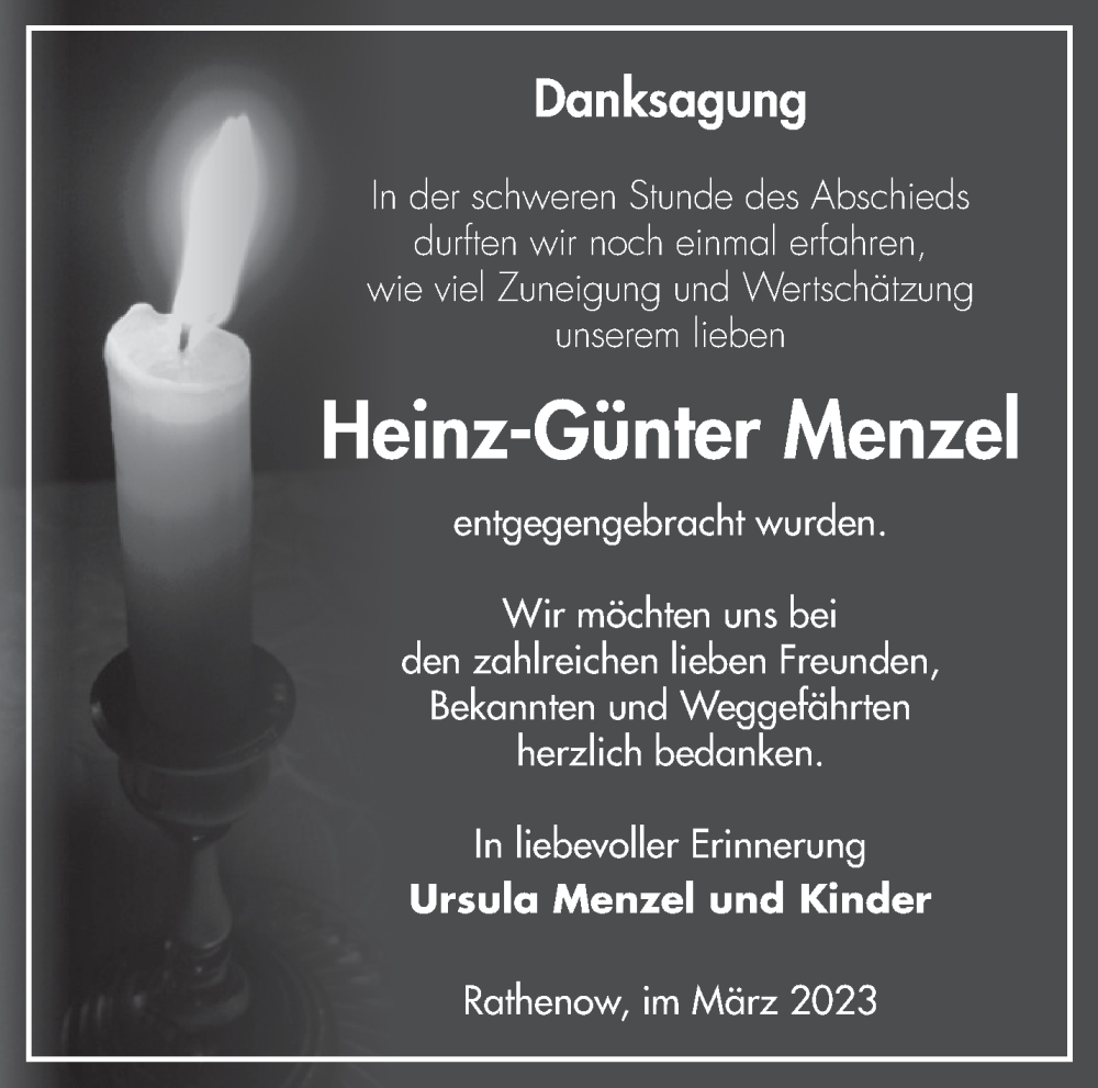 Traueranzeigen Von Heinz G Nter Menzel M Rkische Onlinezeitung