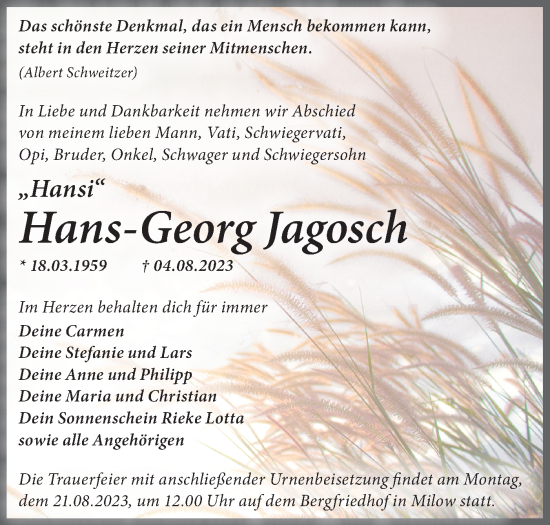 Traueranzeigen Von Hans Georg Jagosch M Rkische Onlinezeitung