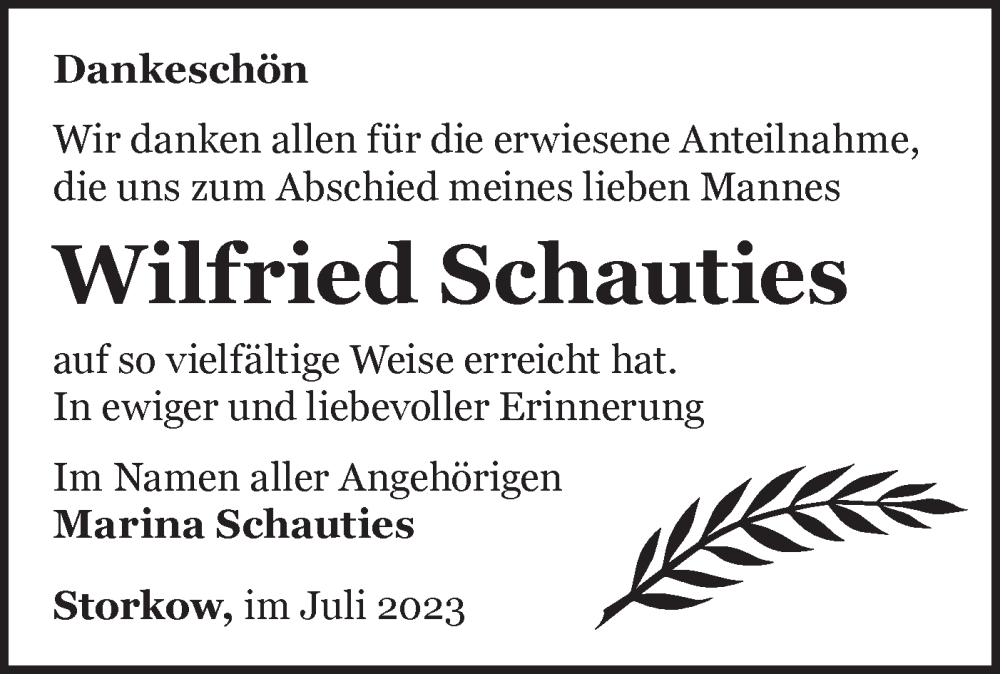 Traueranzeigen von Wilfried Schauties Märkische Onlinezeitung