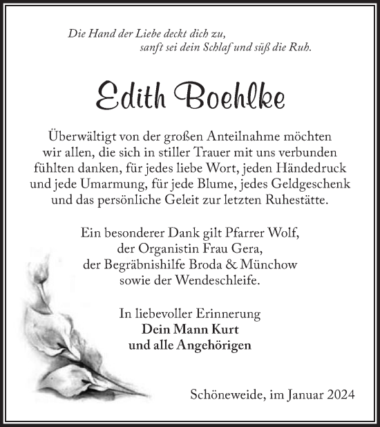 Traueranzeige von Edith Boehlke von Märkische Oderzeitung