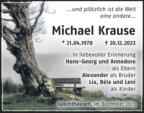 Traueranzeigen Von Michael Krause M Rkische Onlinezeitung Trauerportal