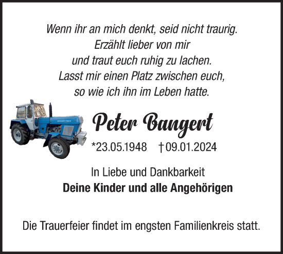 Traueranzeigen von Peter Bangert Märkische Onlinezeitung Trauerportal