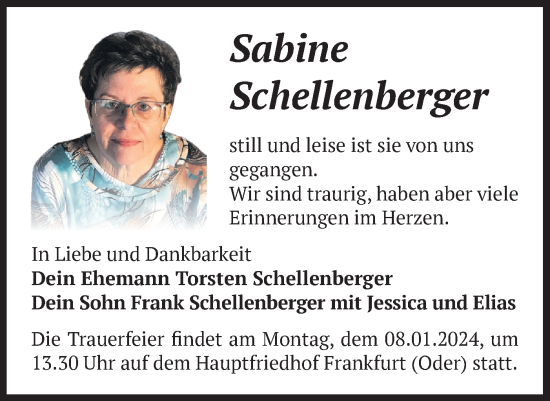 Traueranzeige von Sabine Schellenberger von Märkische Oderzeitung