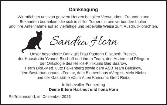 Traueranzeige von Sandra Horn von Märkische Oderzeitung