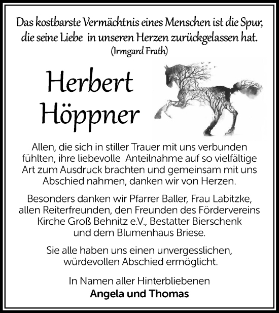 Traueranzeigen von Herbert Höppner Märkische Onlinezeitung Trauerportal