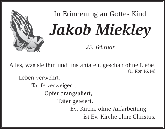 Traueranzeige von Jakob Miekley von Märkische Oderzeitung
