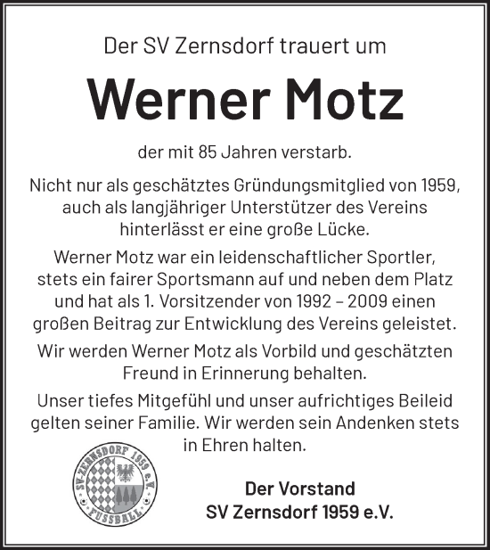 Traueranzeigen Von Werner Motz M Rkische Onlinezeitung Trauerportal