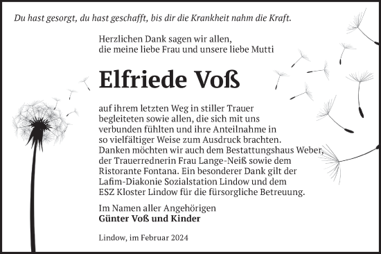 Traueranzeige von Elfriede Voß von Märkische Oderzeitung