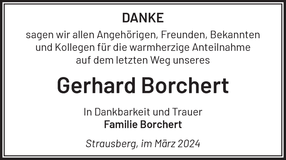 Traueranzeigen Von Gerhard Borchert M Rkische Onlinezeitung Trauerportal