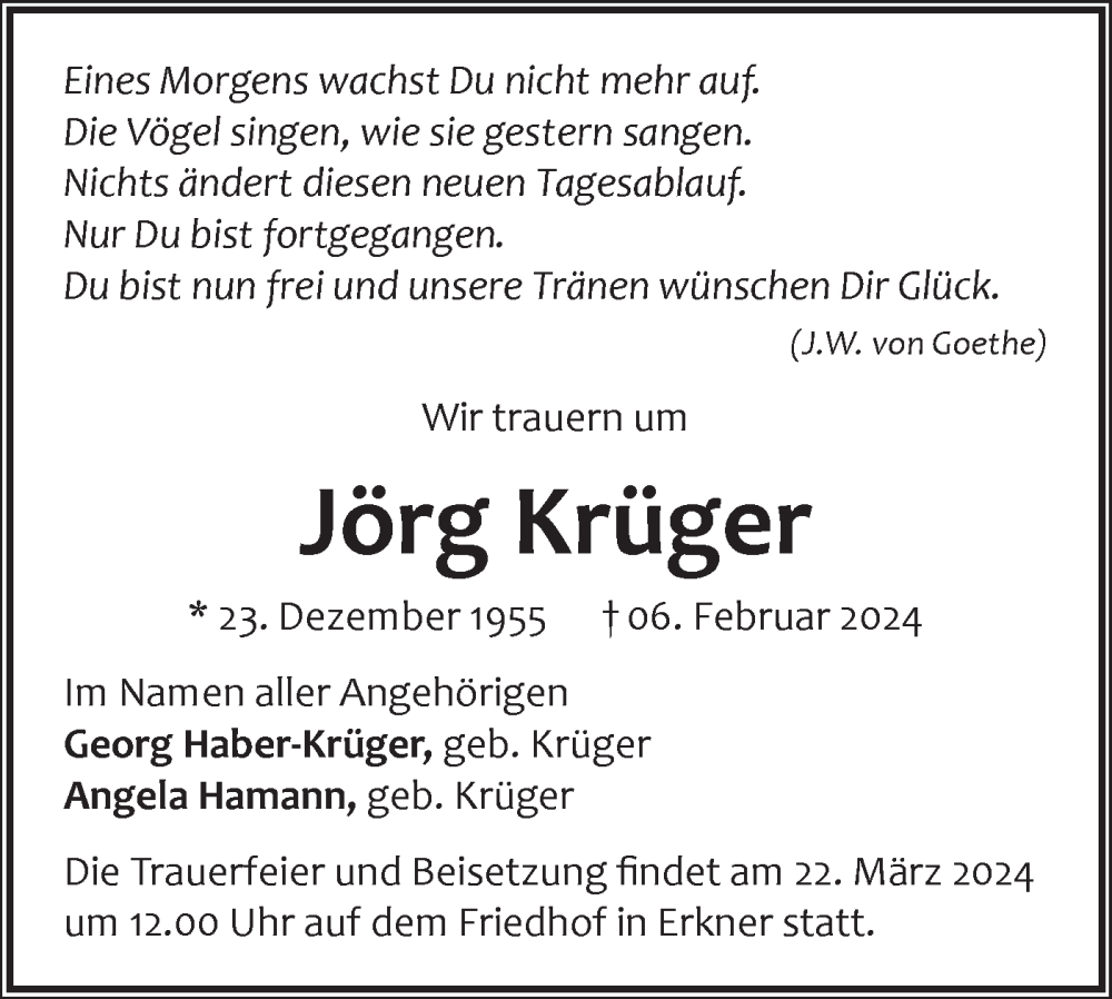 Traueranzeigen von Jörg Krüger Märkische Onlinezeitung Trauerportal