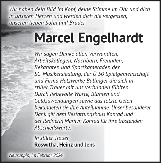 Traueranzeige von Marcel Engelhardt von Märkische Oderzeitung