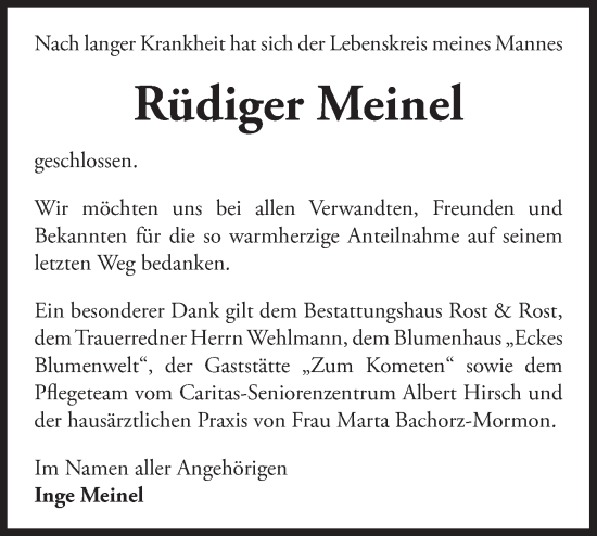 Traueranzeige von Rüdiger Meinel von Märkische Oderzeitung