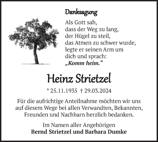 Traueranzeige von Heinz Strietzel von Märkische Oderzeitung