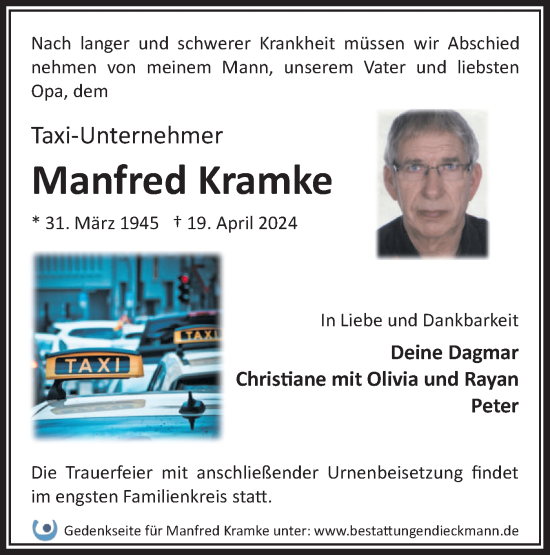 Traueranzeige von Manfred Kramke von Märkische Oderzeitung