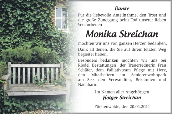 Traueranzeige von Monika Streichan von Märkische Oderzeitung
