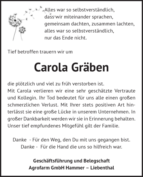 Traueranzeige von Carola Gräben von Märkische Oderzeitung