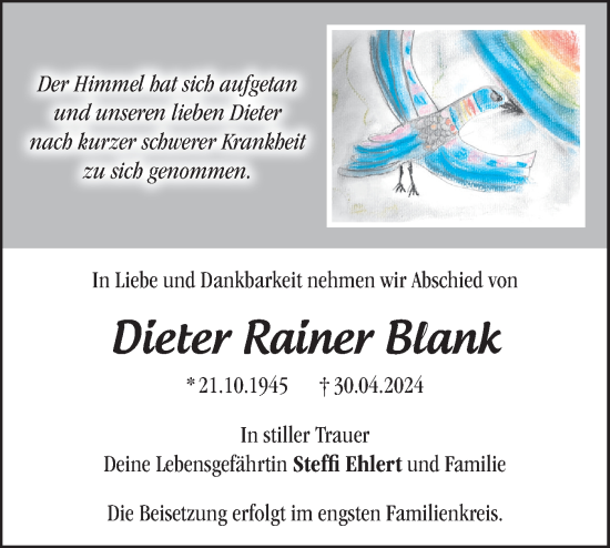Traueranzeige von Dieter Rainer Blank von Märkische Oderzeitung