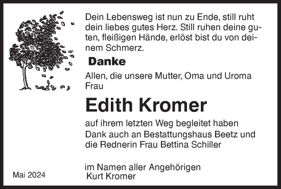 Traueranzeige von Edith Kromer von Märkische Oderzeitung