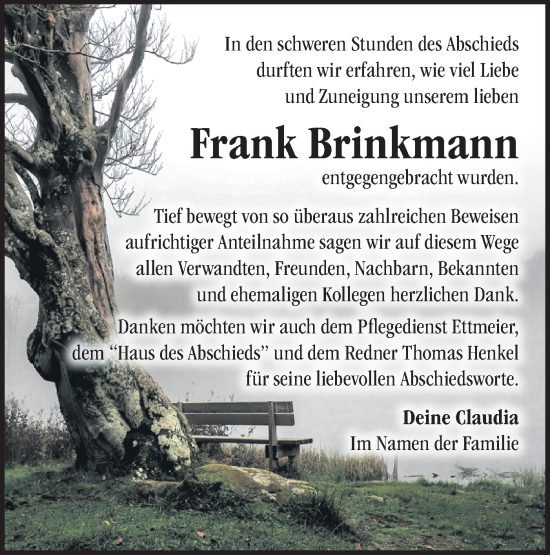 Traueranzeige von Frank Brinkmann von Märkische Oderzeitung