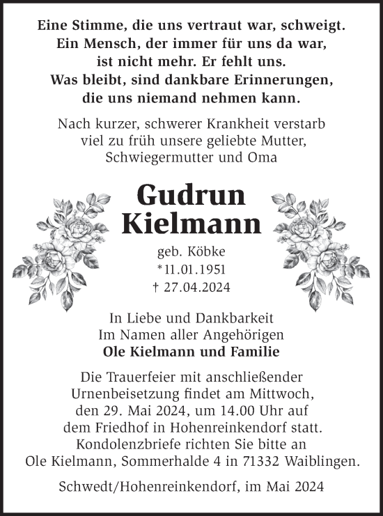 Traueranzeige von Gudrun Kielmann von Märkische Oderzeitung
