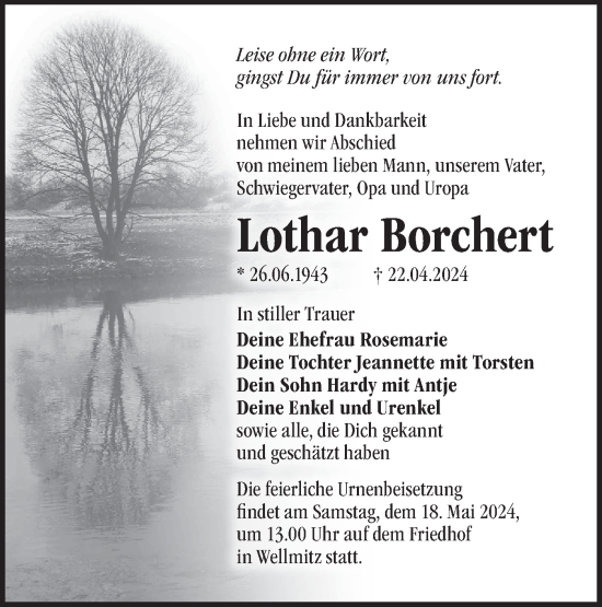Traueranzeige von Lothar Borchert von Märkische Oderzeitung