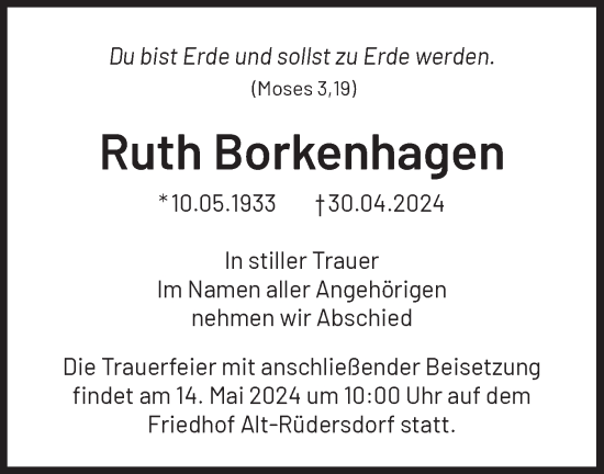Traueranzeige von Ruth Borkenhagen von Märkische Oderzeitung